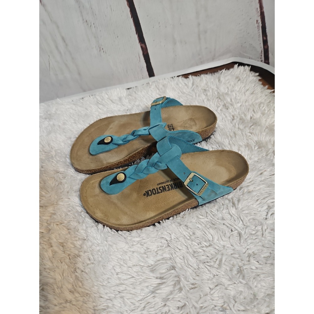 Birkenstock Gizeh Braided Green Leather Sandals Women's Size 40 - Picture 2 of 10